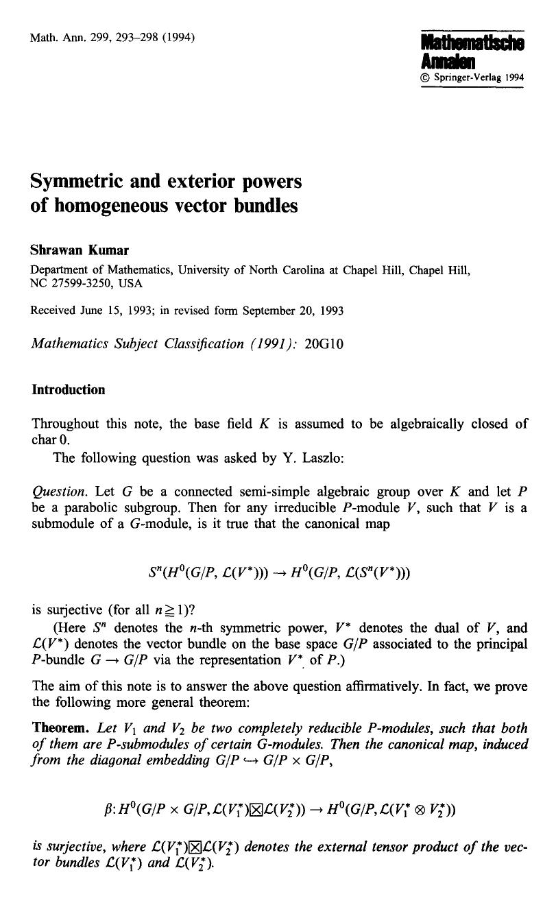 Symmetric and exterior powers of homogeneous vector bundles by Unknown