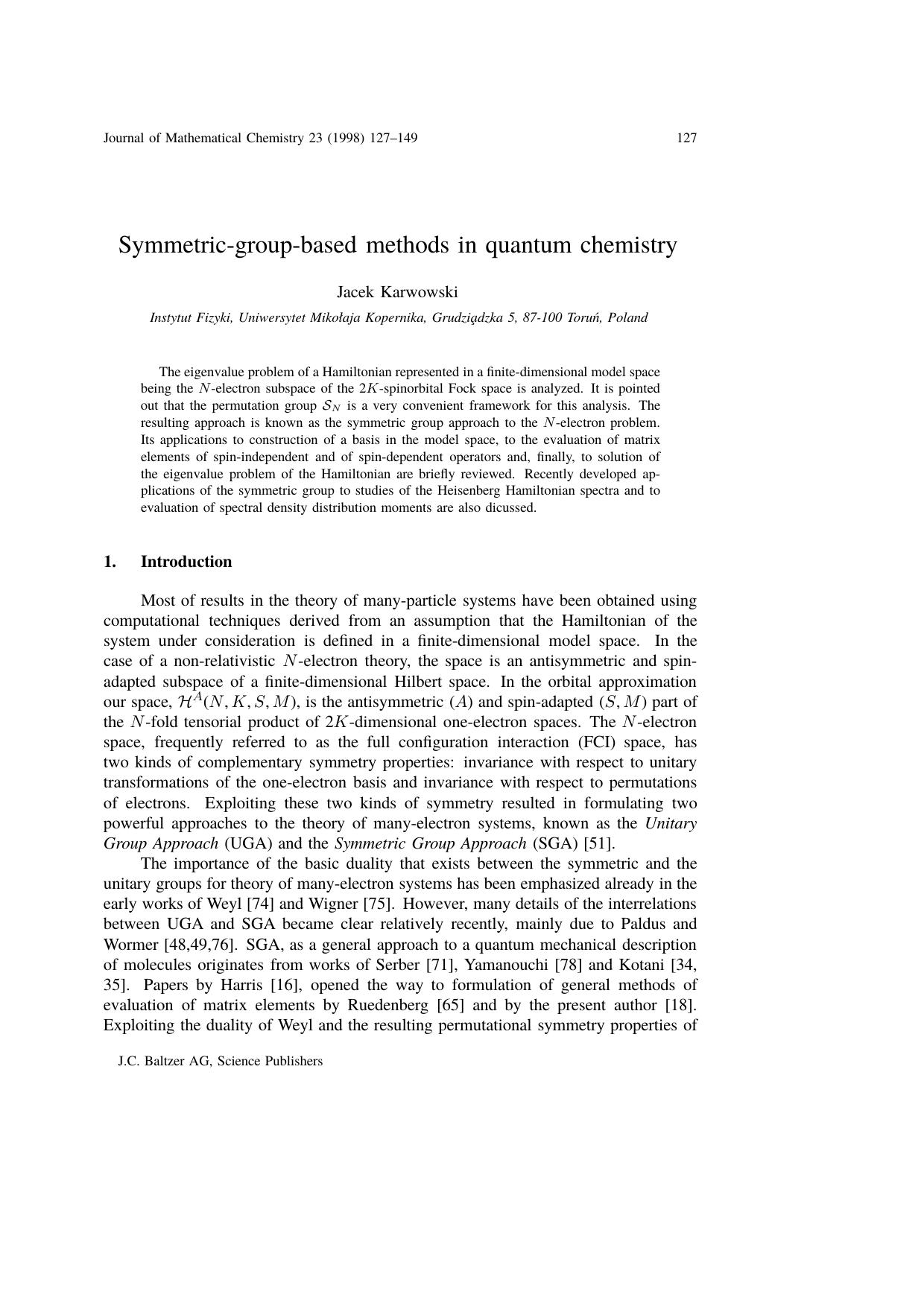 Symmetric&#x2010;group&#x2010;based methods in quantum chemistry by Unknown