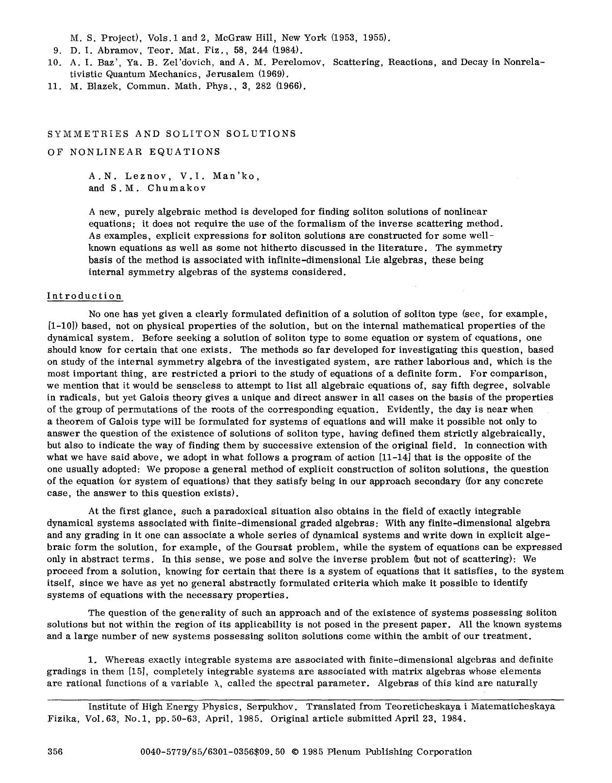 Symmetries and soliton solutions of nonlinear equations by Unknown