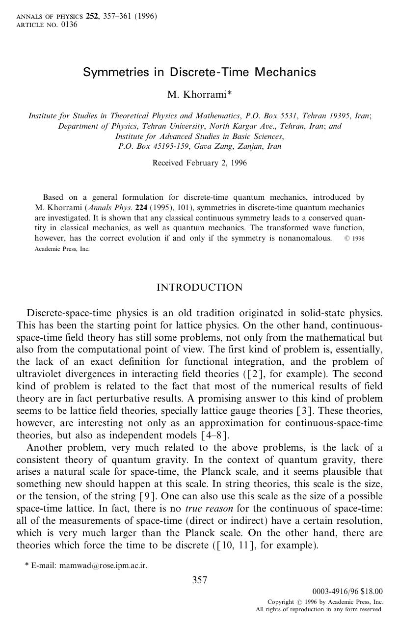 Symmetries in Discrete-Time Mechanics by Khorrami M