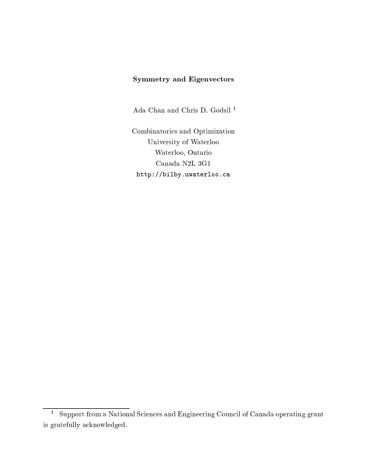 Symmetry and Eigenvectors [expository notes] by Ada Chan Chris D. Godsil