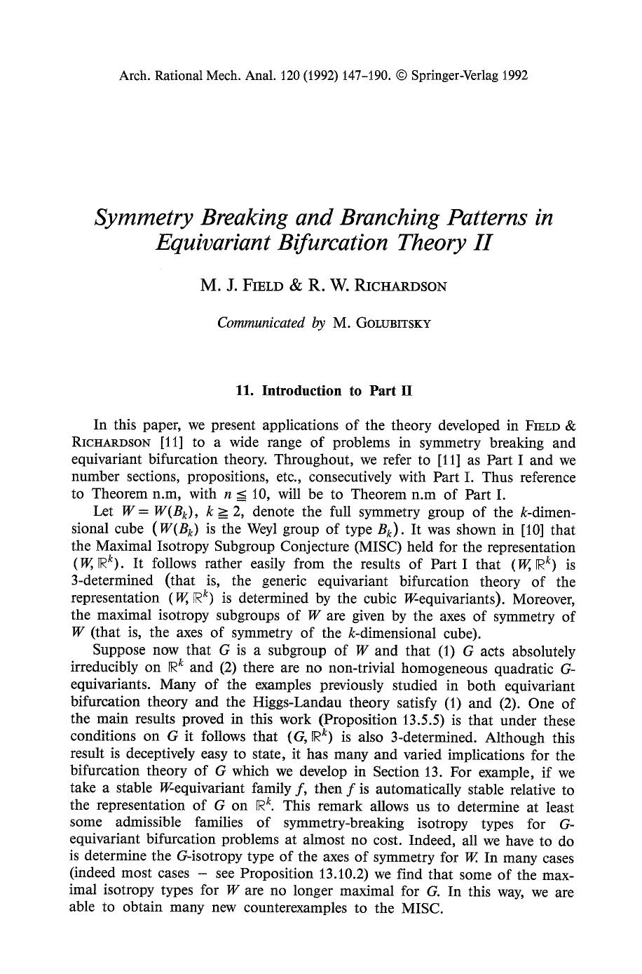 Symmetry breaking and branching patterns in equivariant bifurcation theory II by Unknown