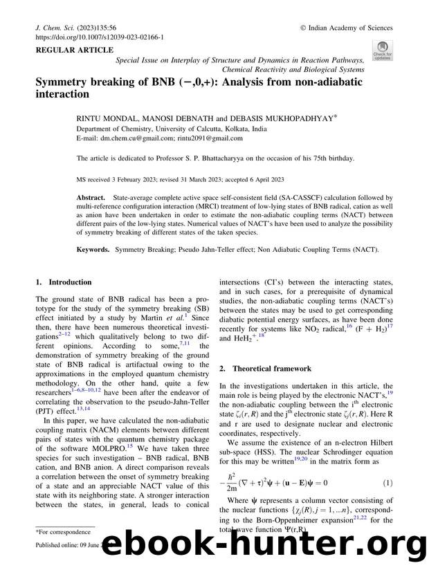 Symmetry breaking of BNB (-,0,+): Analysis from non-adiabatic interaction by Rintu Mondal & Manosi Debnath & Debasis Mukhopadhyay