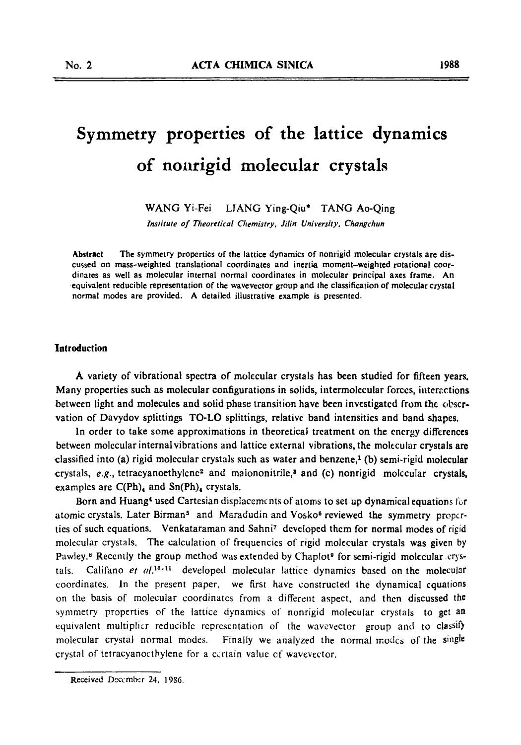 Symmetry properties of the lattice dynamics of nonrigid molecular crystals by Unknown