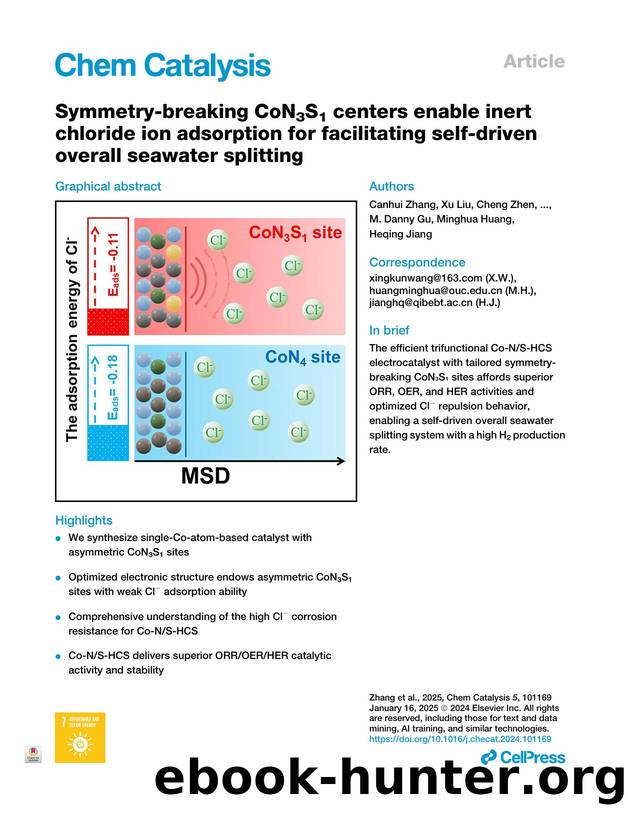 Symmetry-breaking CoN3S1 centers enable inert chloride ion adsorption for facilitating self-driven overall seawater splitting by Canhui Zhang