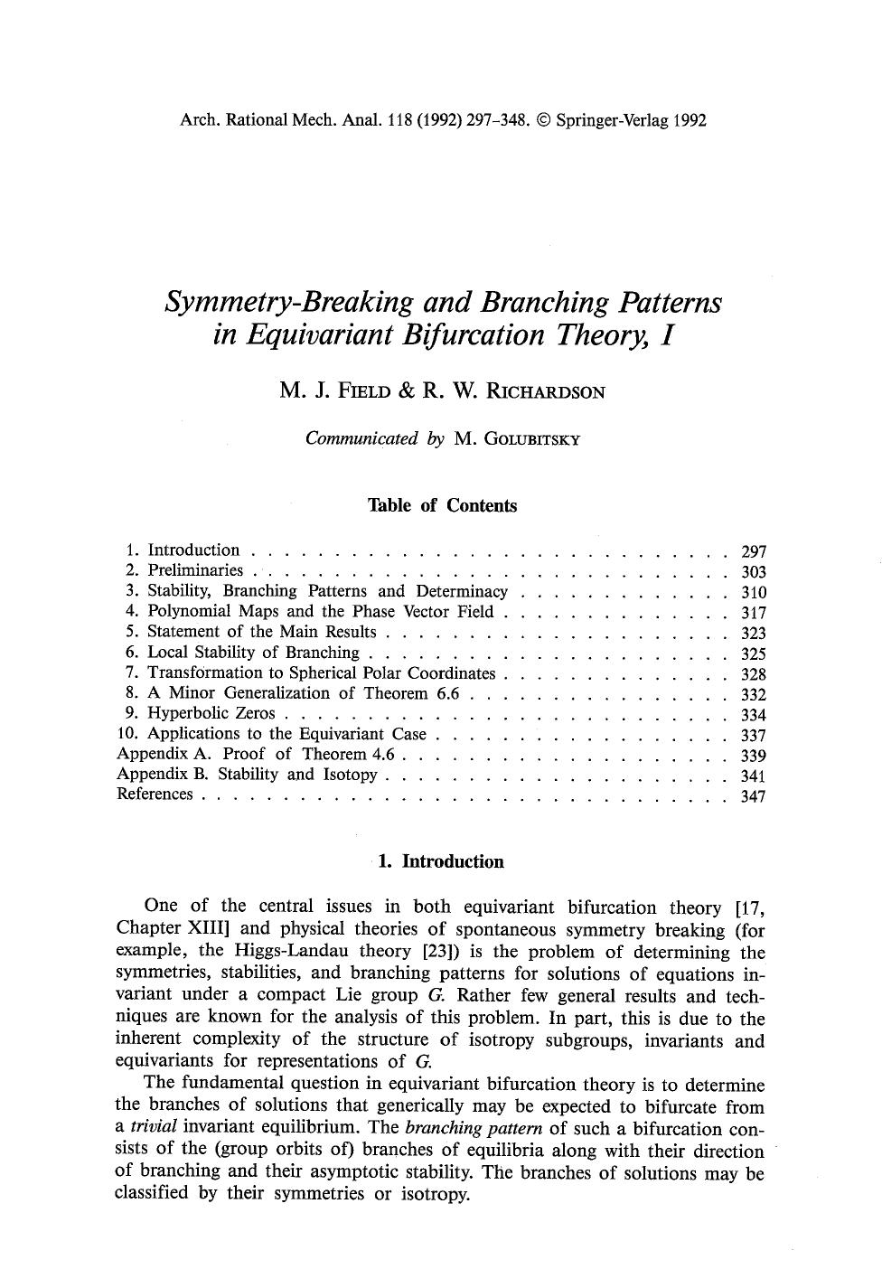 Symmetry-breaking and branching patterns in equivariant bifurcation theory, I by Unknown