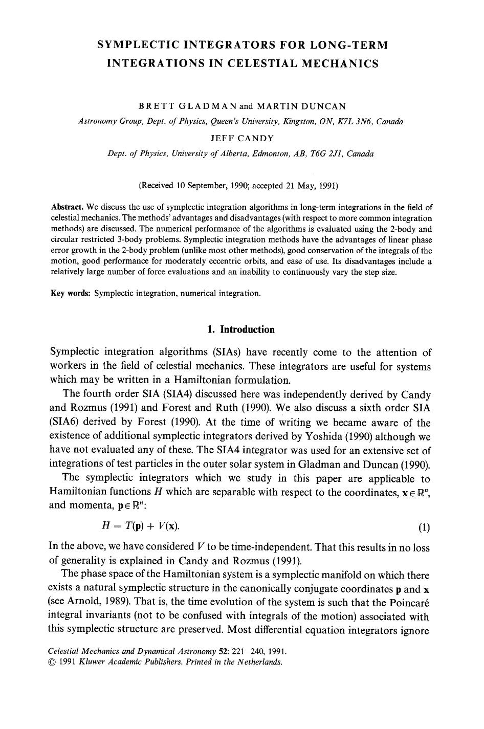 Symplectic integrators for long-term integrations in celestial mechanics by Unknown