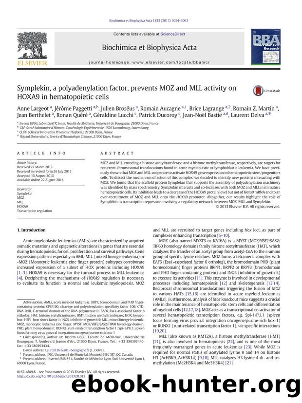 Symplekin, a polyadenylation factor, prevents MOZ and MLL activity on HOXA9 in hematopoietic cells by unknow