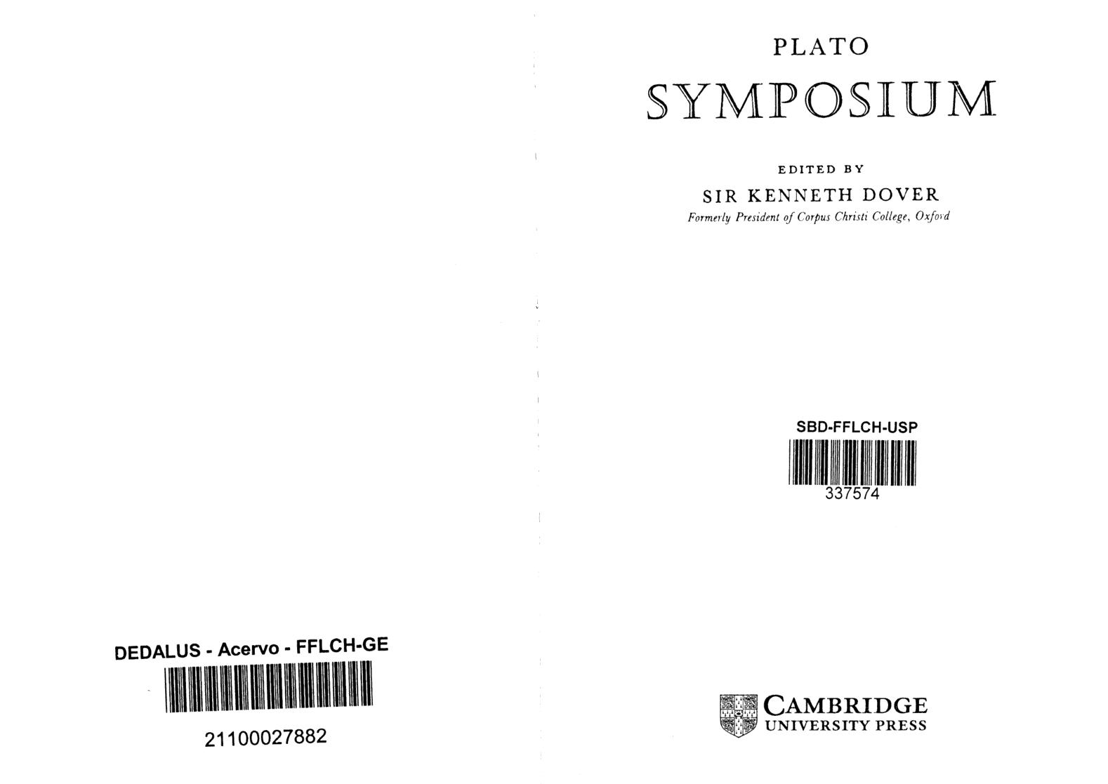 Symposium by Plato; Kenneth Dover (ed.)