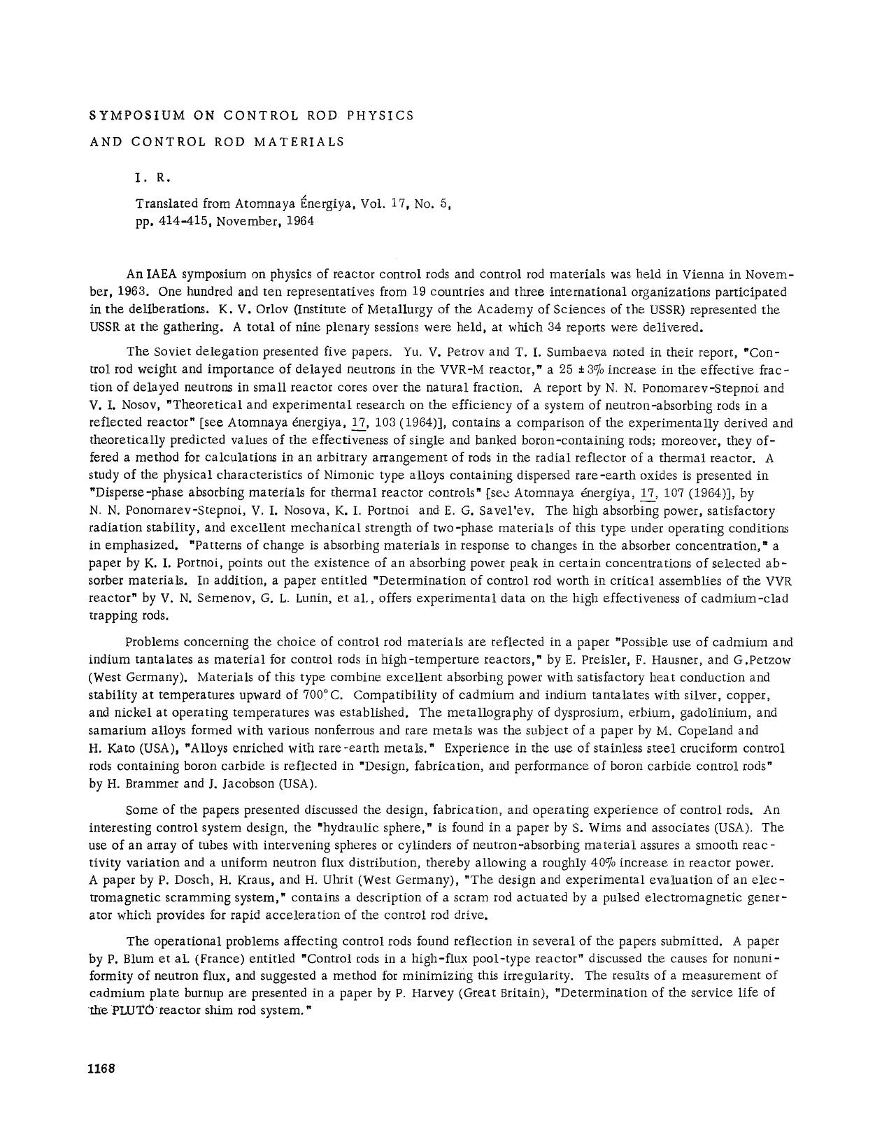 Symposium on Control Rod Physics and Control Rod Materials by Unknown