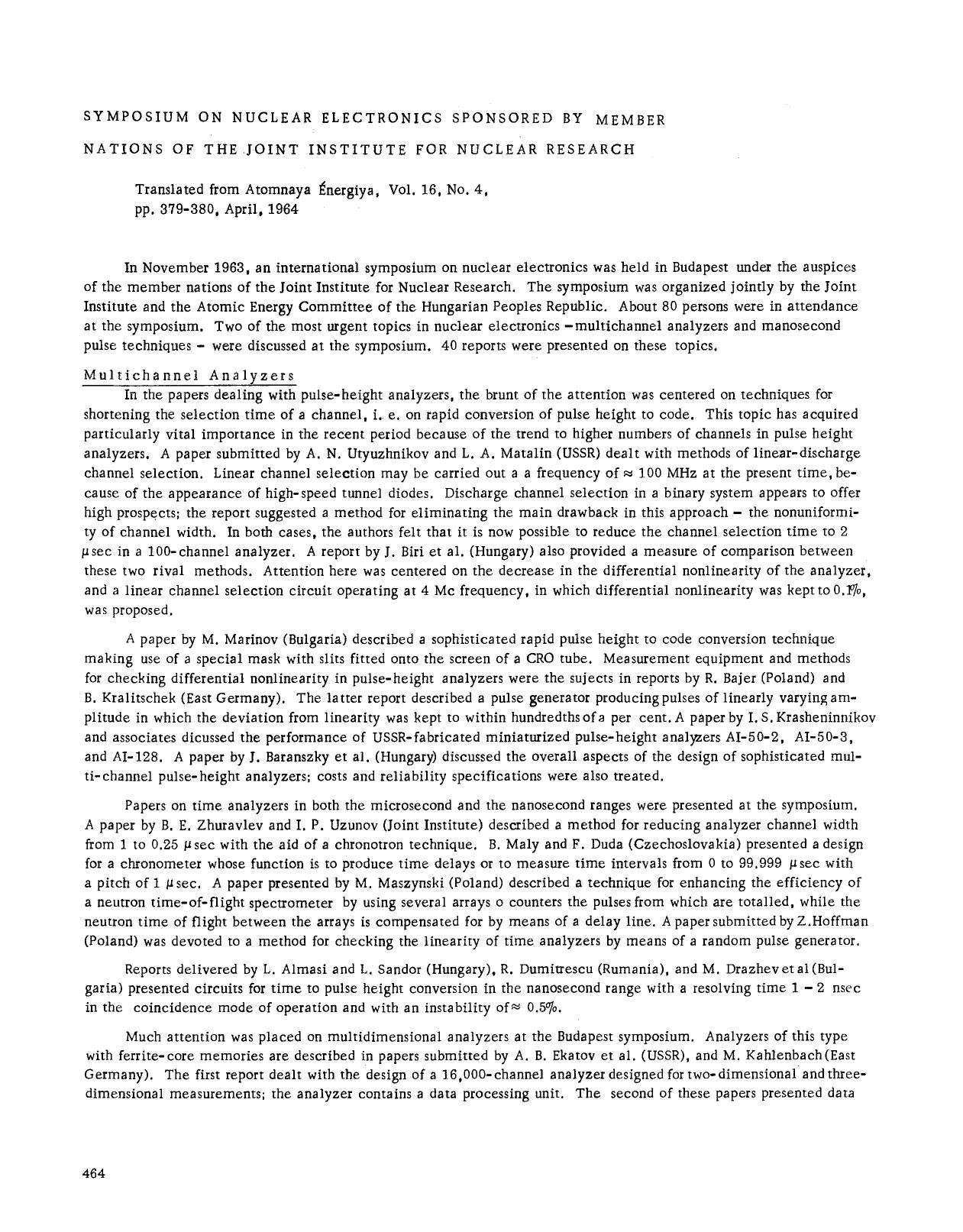 Symposium on Nuclear Electronics Sponsored by Member Nations of the Joint Institute for Nuclear Research by Unknown