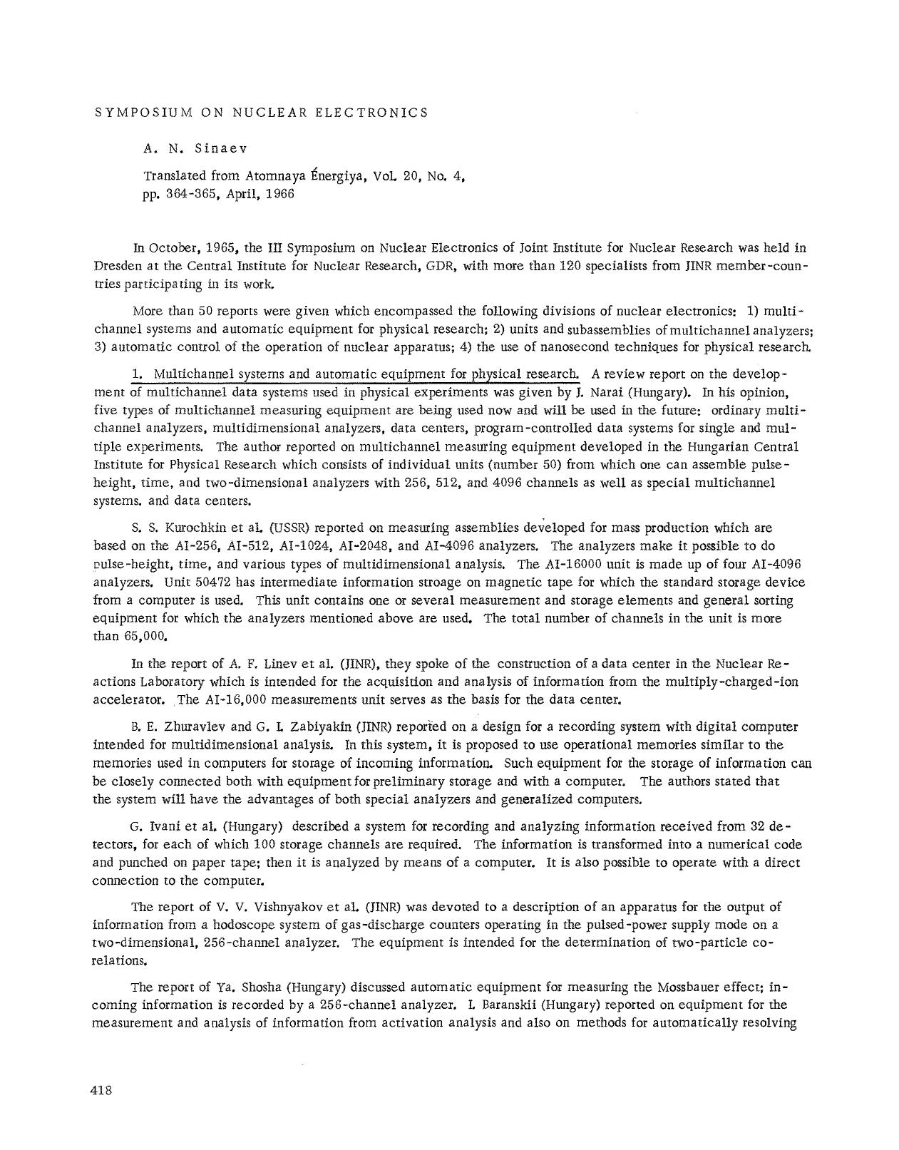 Symposium on Nuclear Electronics by Unknown