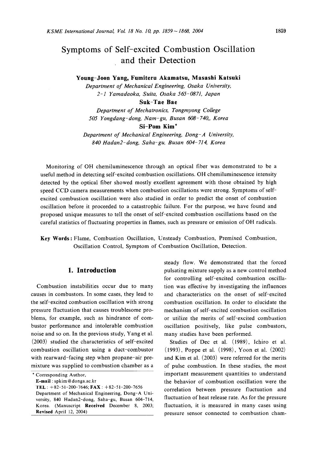 Symptoms of self-excited combustion oscillation and their detection by Unknown