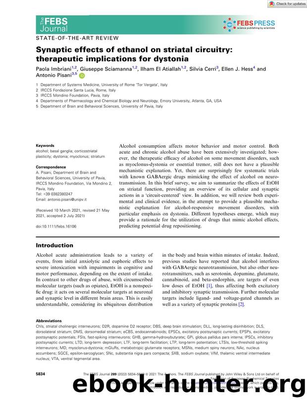 Synaptic effects of ethanol on striatal circuitry: therapeutic implications for dystonia by Unknown