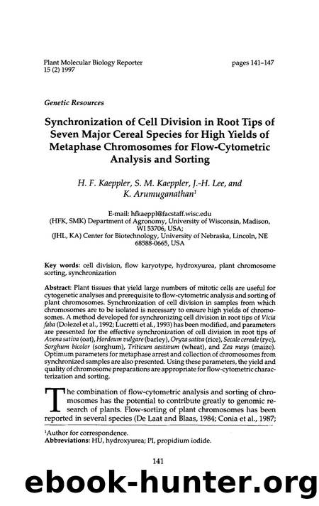 Synchronization of cell division in root tips of seven major cereal species for high yields of metaphase chromosomes for flow-cytometric analysis and sorting by Unknown