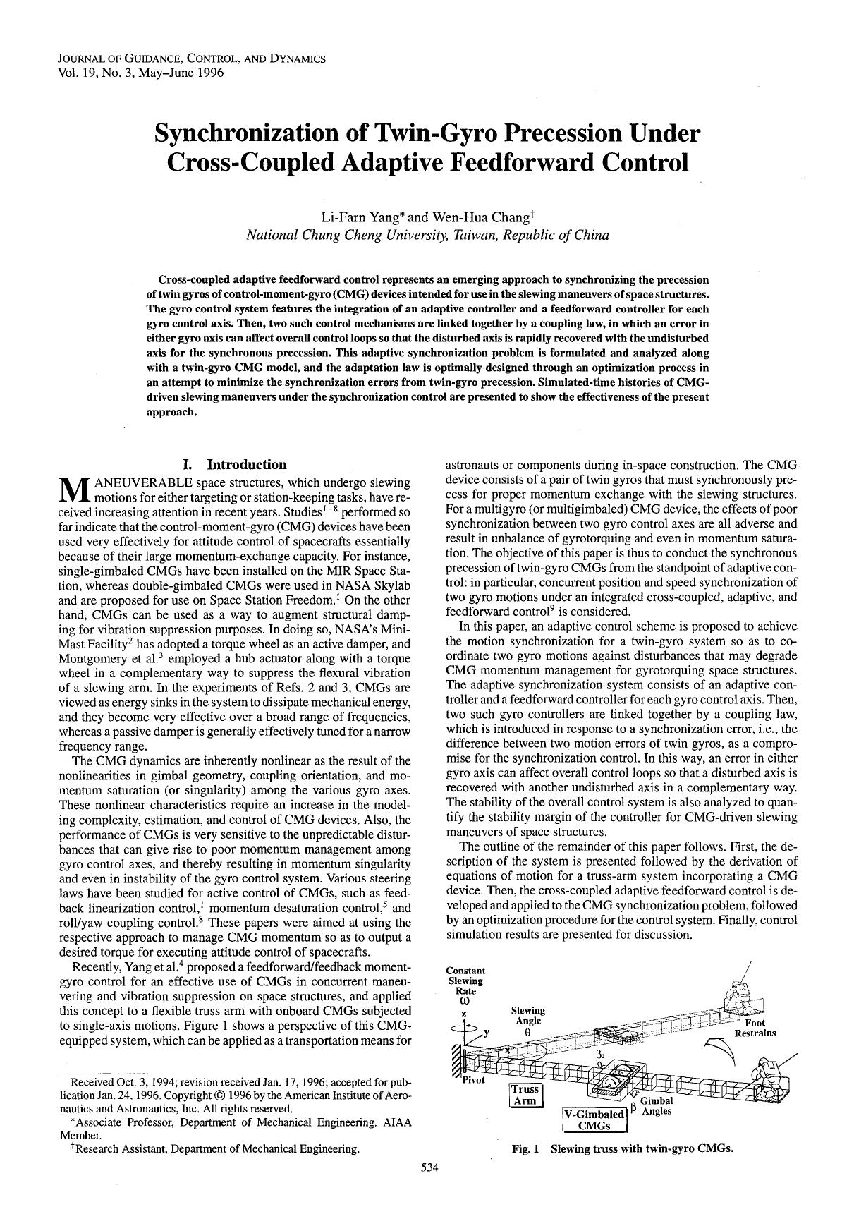 Synchronization of twin-gyro precession under cross-coupled adaptive feedforward control by Unknown