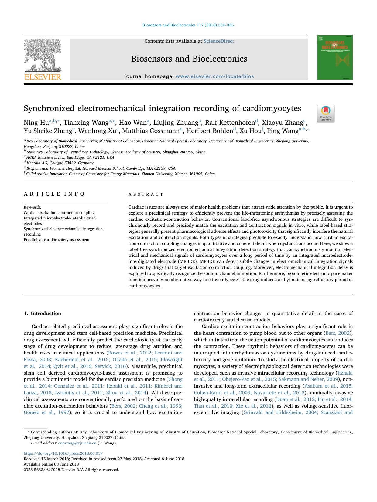 Synchronized electromechanical integration recording of cardiomyocytes by unknow
