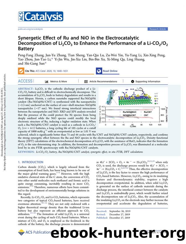 Synergetic Effect of Ru and NiO in the Electrocatalytic Decomposition of Li2CO3 to Enhance the Performance of a Li-CO2O2 Battery by unknow