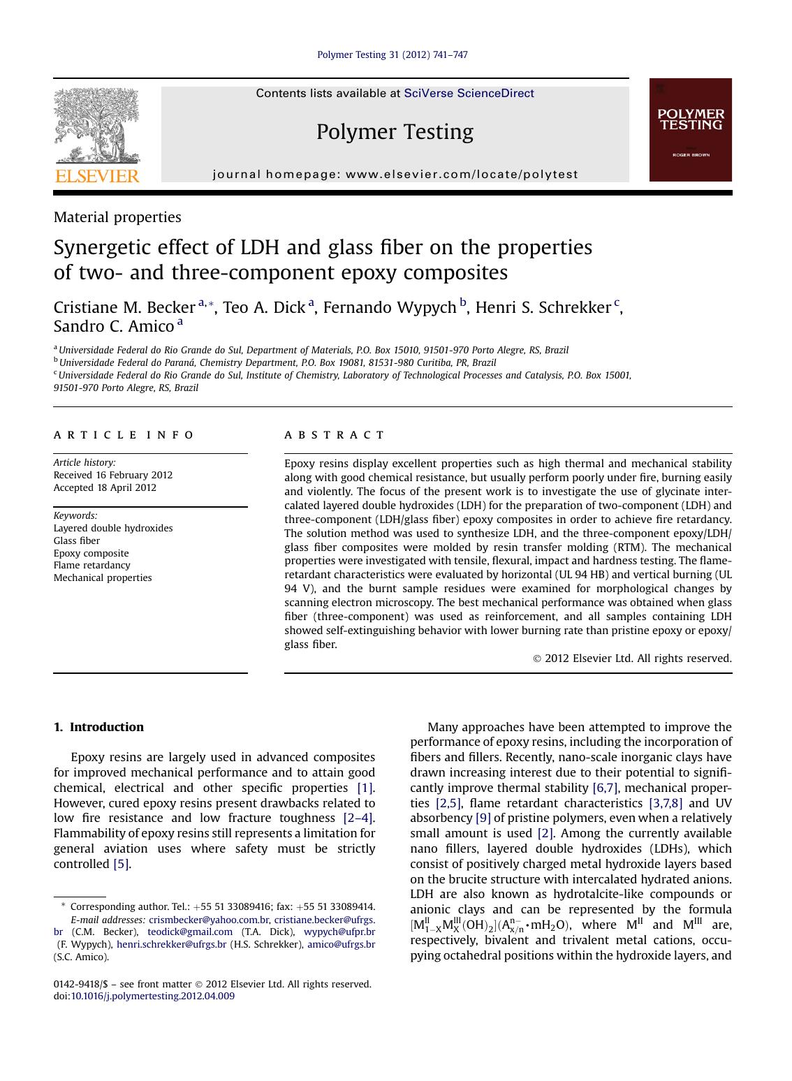Synergetic effect of LDH and glass fiber on the properties of two- and three-component epoxy composites by unknow