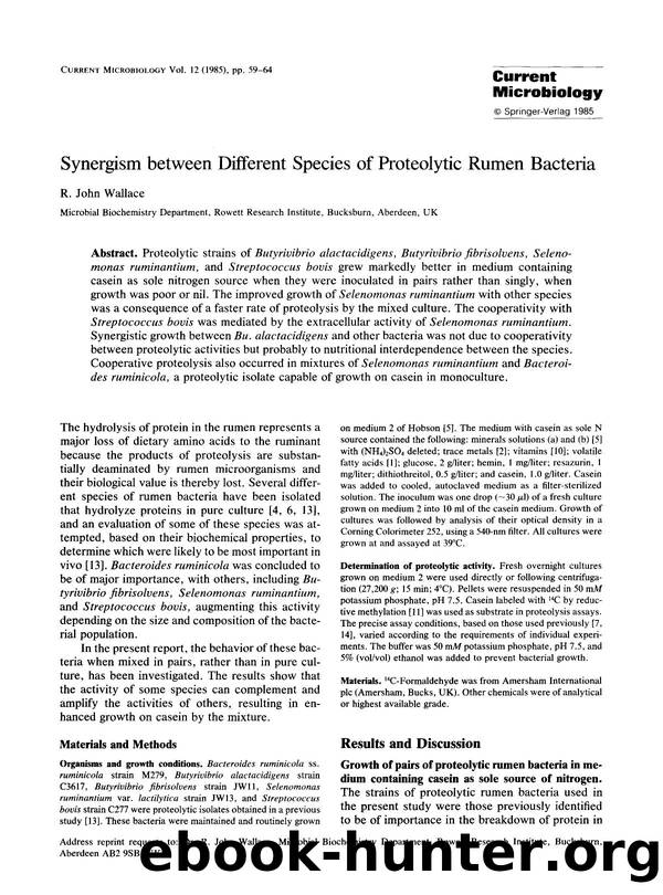 Synergism between different species of proteolytic rumen bacteria by Unknown