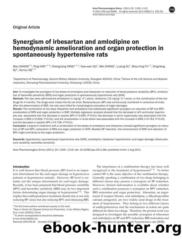Synergism of irbesartan and amlodipine on hemodynamic amelioration and organ protection in spontaneously hypertensive rats by unknow