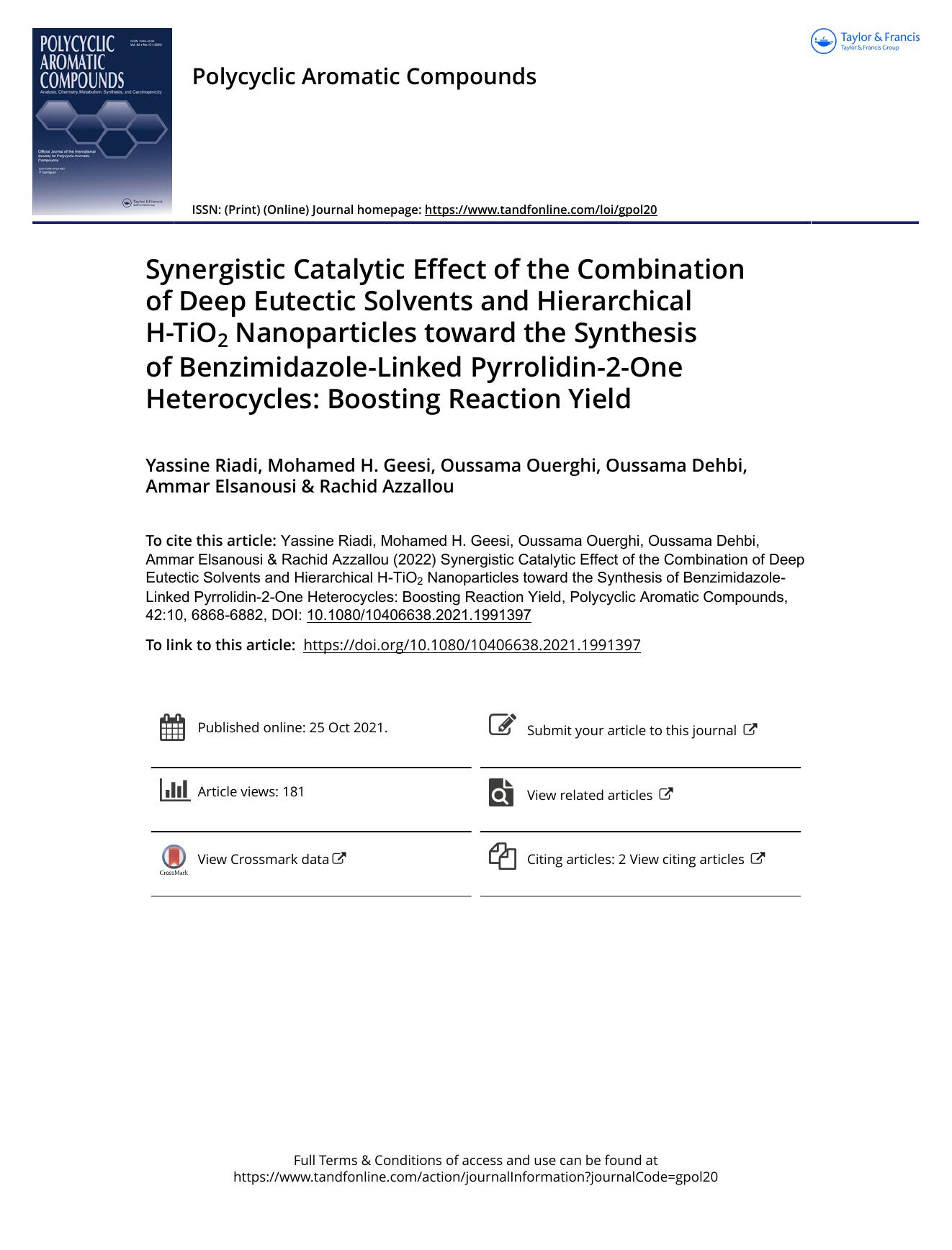 Synergistic Catalytic Effect of the Combination of Deep Eutectic Solvents and Hierarchical H-TiO2 Nanoparticles toward the Synthesis of Benzimidazole-Linked Pyrrolidin-2-One Hetero by unknow