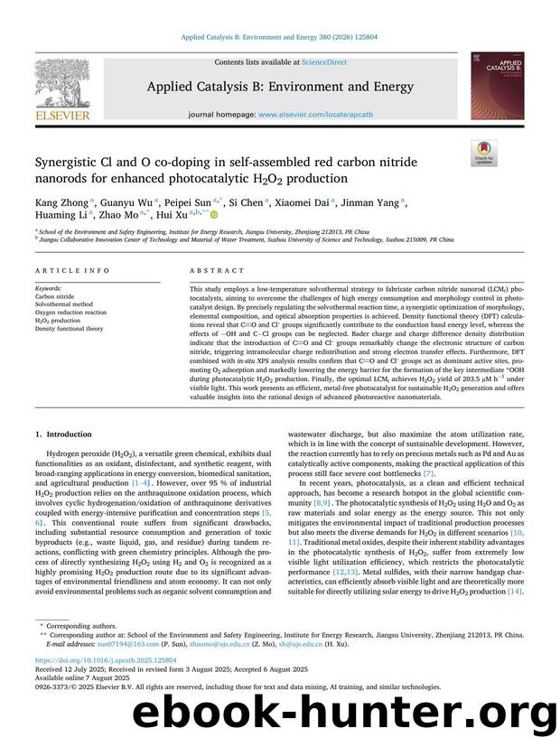 Synergistic Cl and O co-doping in self-assembled red carbon nitride nanorods for enhanced photocatalytic H2O2 production by unknow