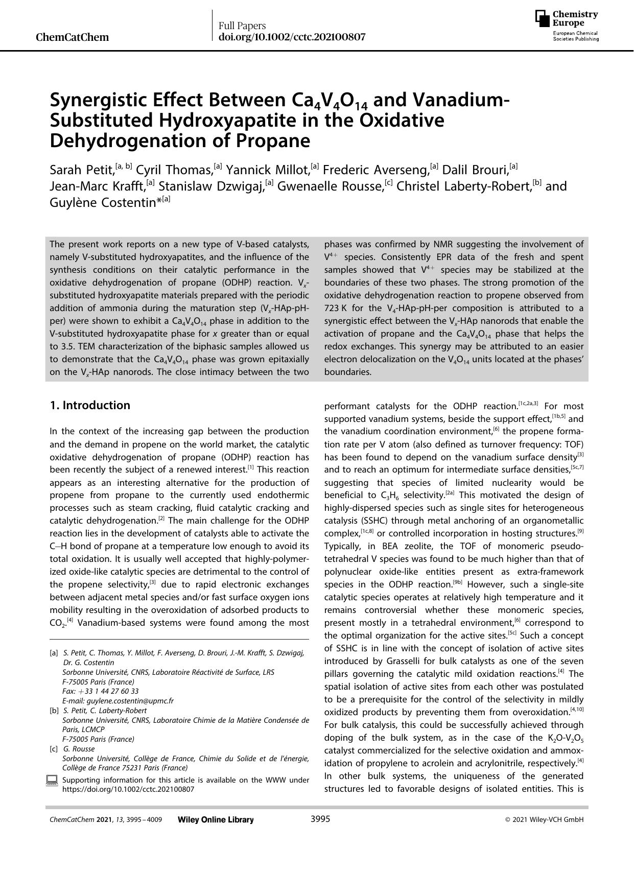 Synergistic Effect Between Ca4V4O14 and VanadiumâSubstituted Hydroxyapatite in the Oxidative Dehydrogenation of Propane by Unknown