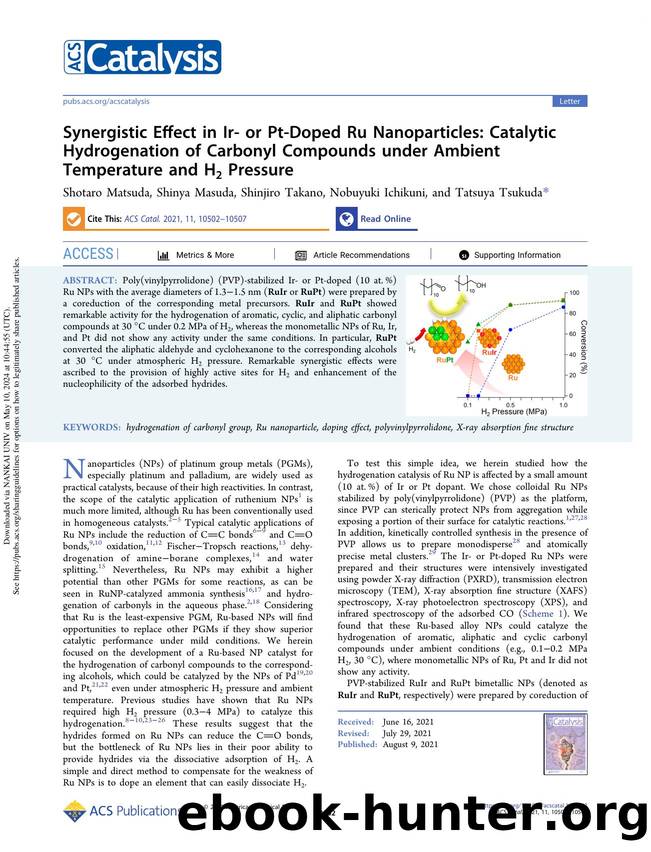 Synergistic Effect in Ir- or Pt-Doped Ru Nanoparticles: Catalytic Hydrogenation of Carbonyl Compounds under Ambient Temperature and H2 Pressure by Shotaro Matsuda Shinya Masuda Shinjiro Takano Nobuyuki Ichikuni & Tatsuya Tsukuda