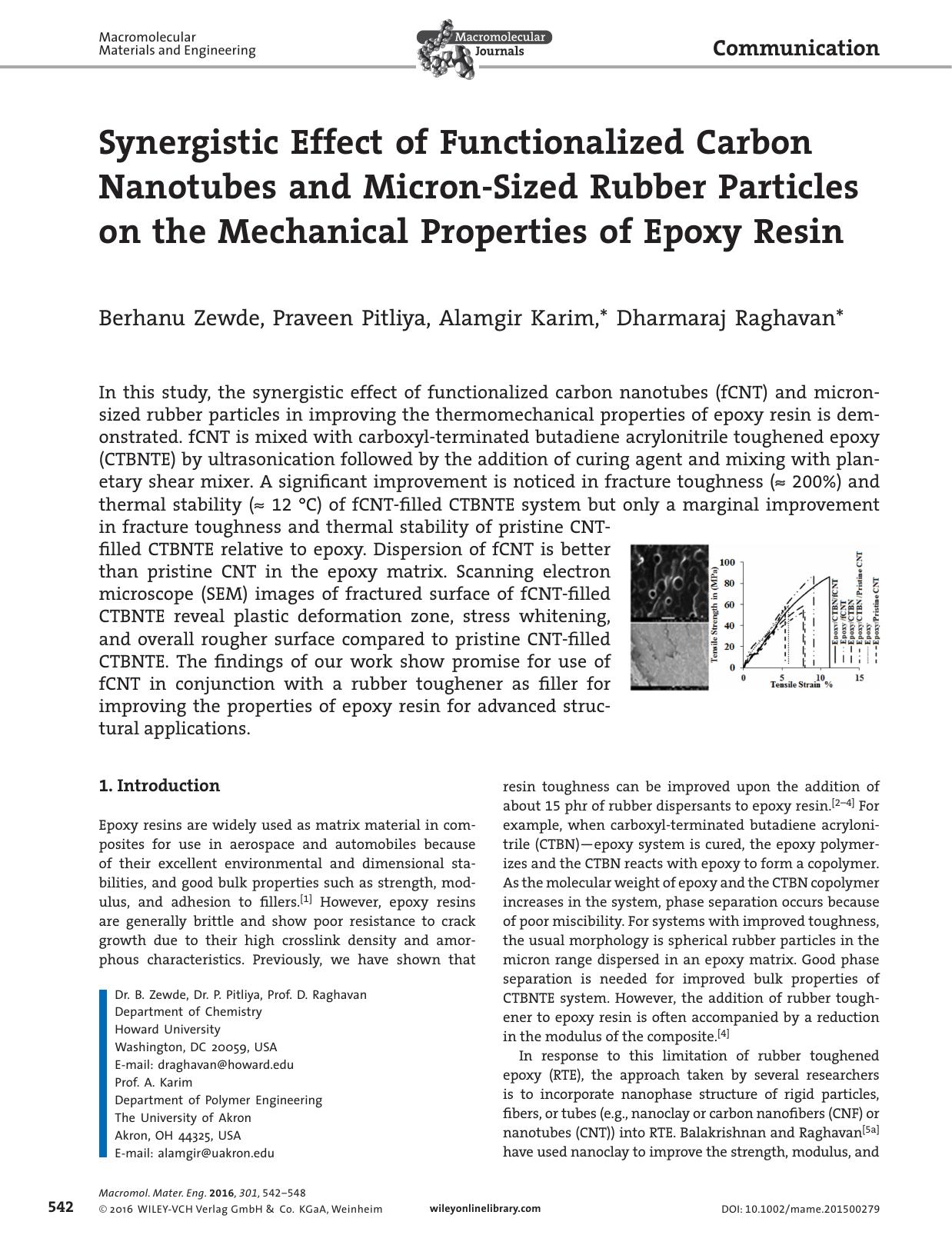 Synergistic Effect of Functionalized Carbon Nanotubes and Micron‐Sized Rubber Particles on the Mechanical Properties of Epoxy Resin by Unknown