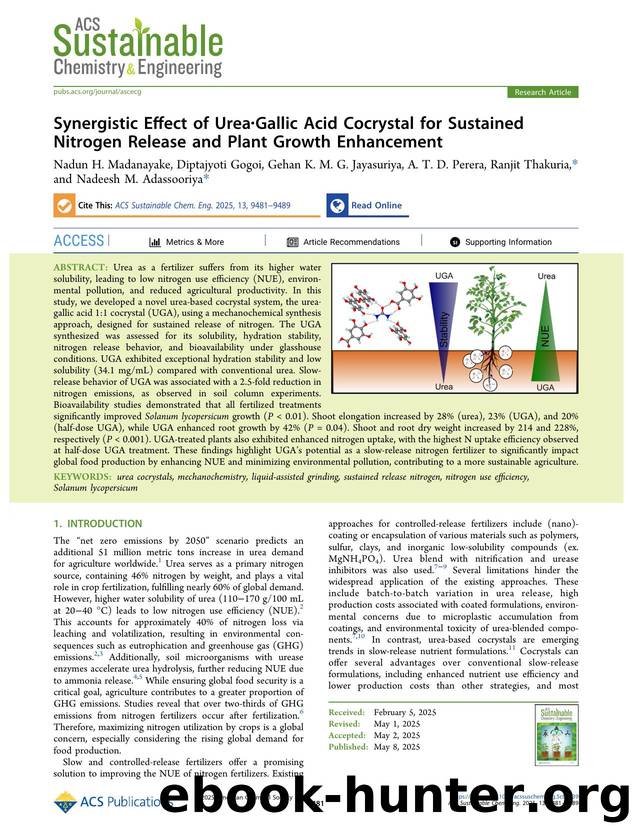 Synergistic Effect of UreaÂ·Gallic Acid Cocrystal for Sustained Nitrogen Release and Plant Growth Enhancement by unknow