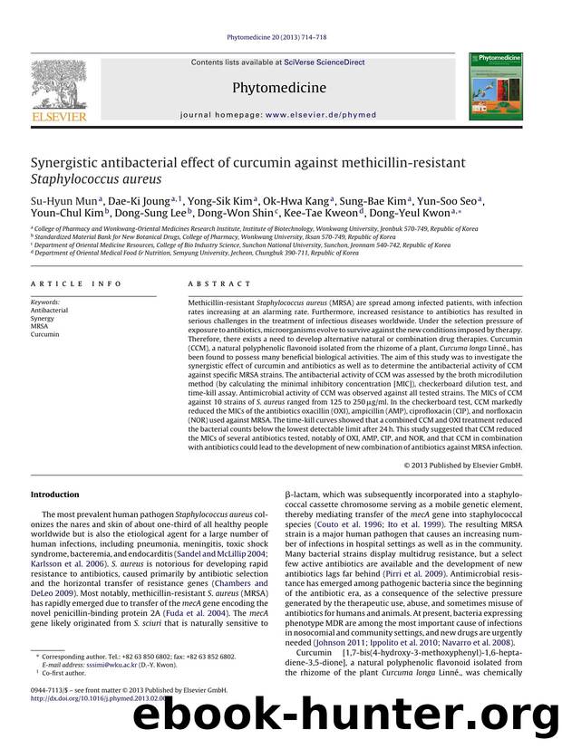 Synergistic antibacterial effect of curcumin against methicillin-resistant Staphylococcus aureus by Su-Hyun Mun
