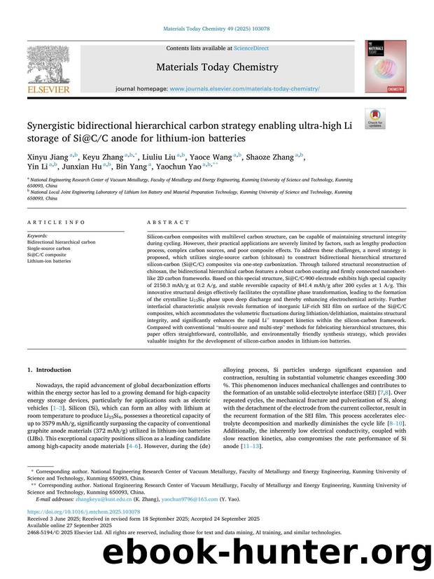 Synergistic bidirectional hierarchical carbon strategy enabling ultra-high Li storage of Si@CC anode for lithium-ion batteries by unknow