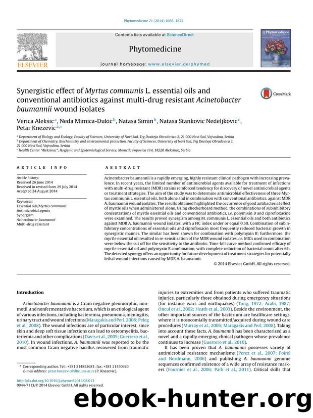 Synergistic effect of Myrtus communis L. essential oils and conventional antibiotics against multi-drug resistant Acinetobacter baumannii wound isolates by Verica Aleksic & Neda Mimica-Dukic & Natasa Simin & Natasa Stankovic Nedeljkovic & Petar Knezevic