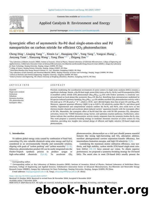 Synergistic effect of asymmetric Ru-Pd dual single-atom-sites and Pd nanoparticles on carbon nitride for efficient CO2 photoreduction by unknow