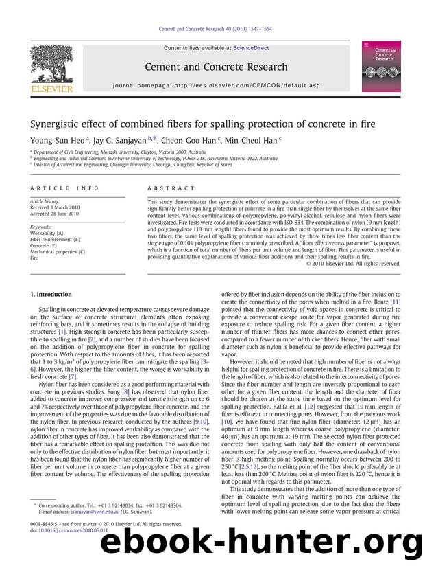 Synergistic effect of combined fibers for spalling protection of concrete in fire by Young-Sun Heo & Jay G. Sanjayan & Cheon-Goo Han & Min-Cheol Han