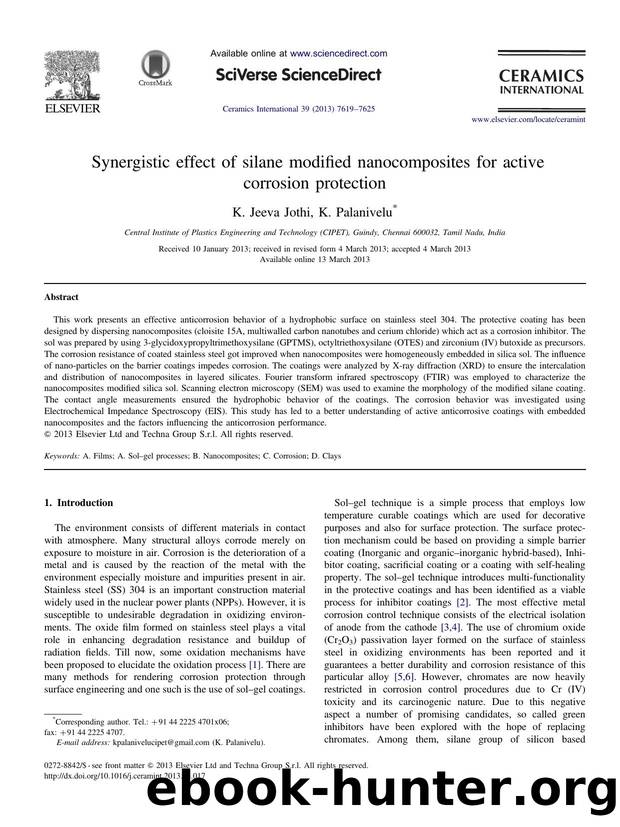 Synergistic effect of silane modified nanocomposites for active corrosion protection by K. Jeeva Jothi & K. Palanivelu