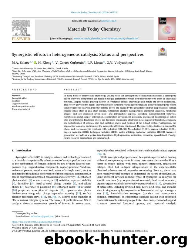 Synergistic effects in heterogeneous catalysis: Status and perspectives by M.A. Salaev & H. Xiong & V. Cortés Corberán & L.F. Liotta & O.V. Vodyankina