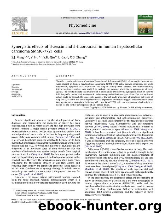 Synergistic effects of Î²-aescin and 5-fluorouracil in human hepatocellular carcinoma SMMC-7721 cells by Z.J. Ming; Y. Hu; Y.H. Qiu; L. Cao; X.G. Zhang