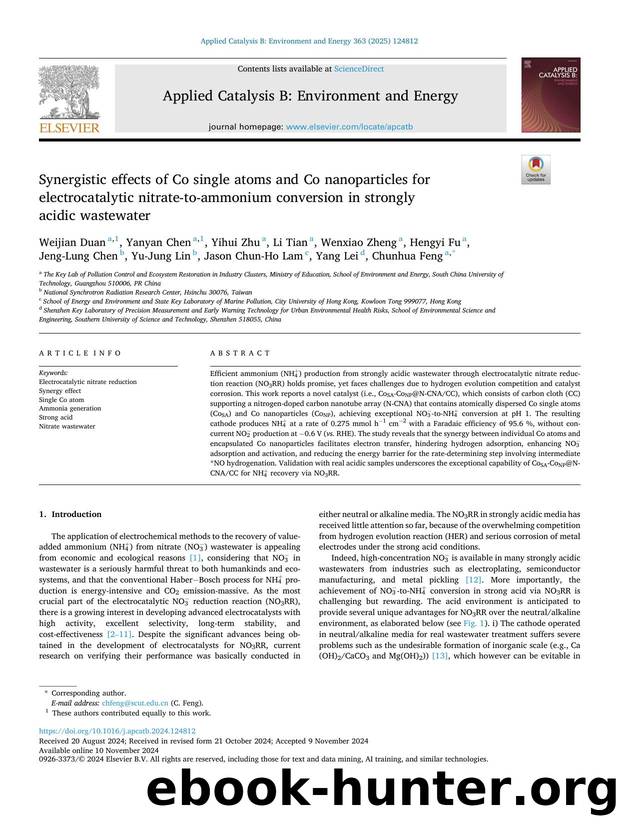 Synergistic effects of Co single atoms and Co nanoparticles for electrocatalytic nitrate-to-ammonium conversion in strongly acidic wastewater by Weijian Duan