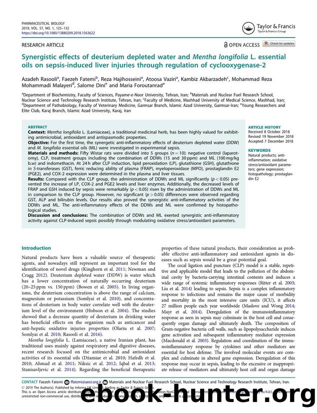 Synergistic effects of deuterium depleted water and Mentha longifolia L. essential oils on sepsis-induced liver injuries through regulation of cyclooxygenase-2 by unknow