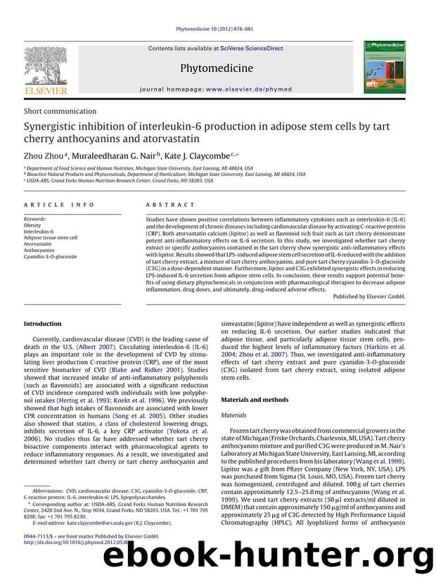 Synergistic inhibition of interleukin-6 production in adipose stem cells by tart cherry anthocyanins and atorvastatin by Zhou Zhou