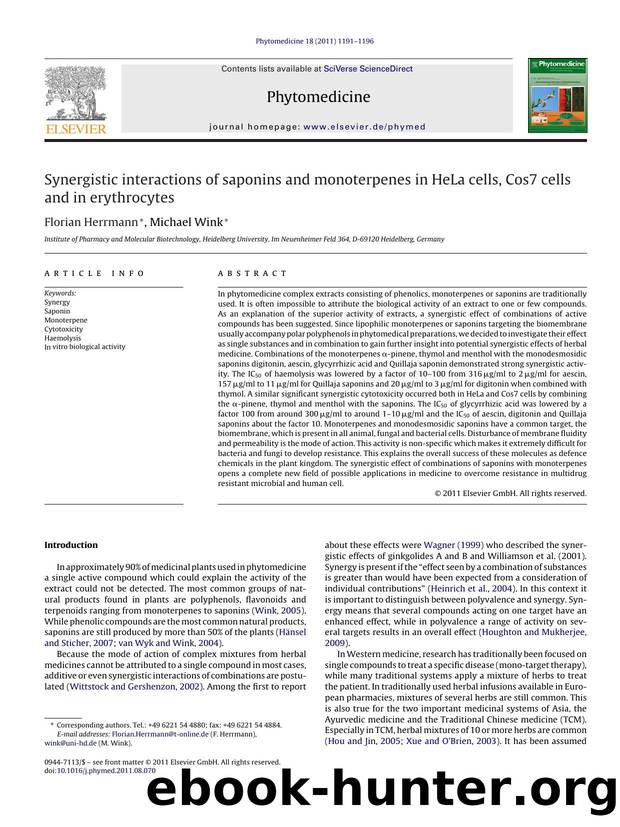 Synergistic interactions of saponins and monoterpenes in HeLa cells, Cos7 cells and in erythrocytes by Florian Herrmann