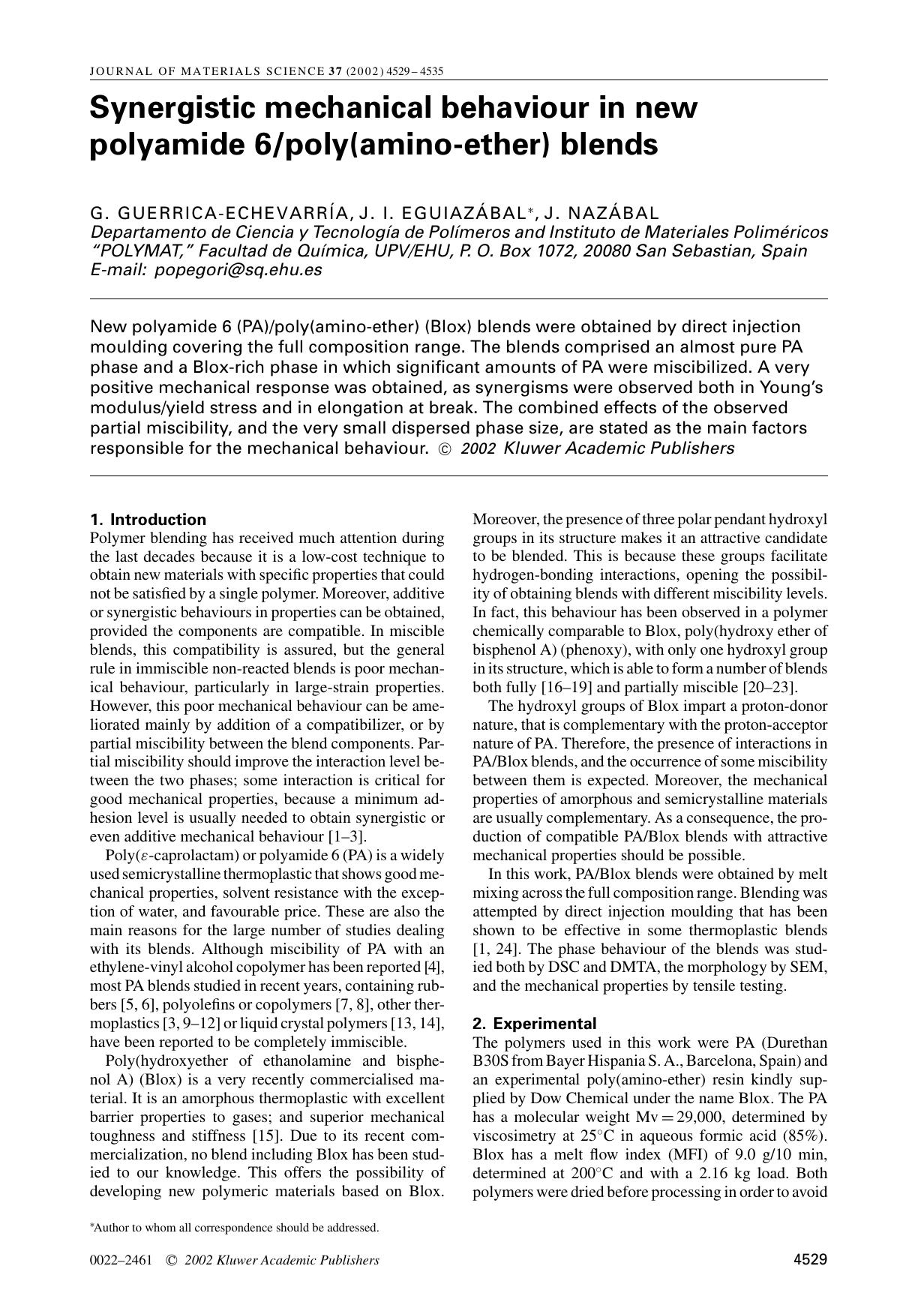 Synergistic mechanical behaviour in new polyamide 6poly(amino-ether) blends by Unknown