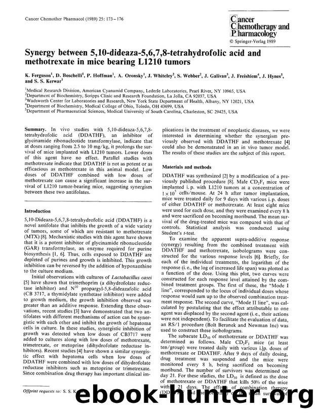 Synergy between 5,10-dideaza-5,6,7,8-tetrahydrofolic acid and methotrexate in mice bearing L1210 tumors by Unknown