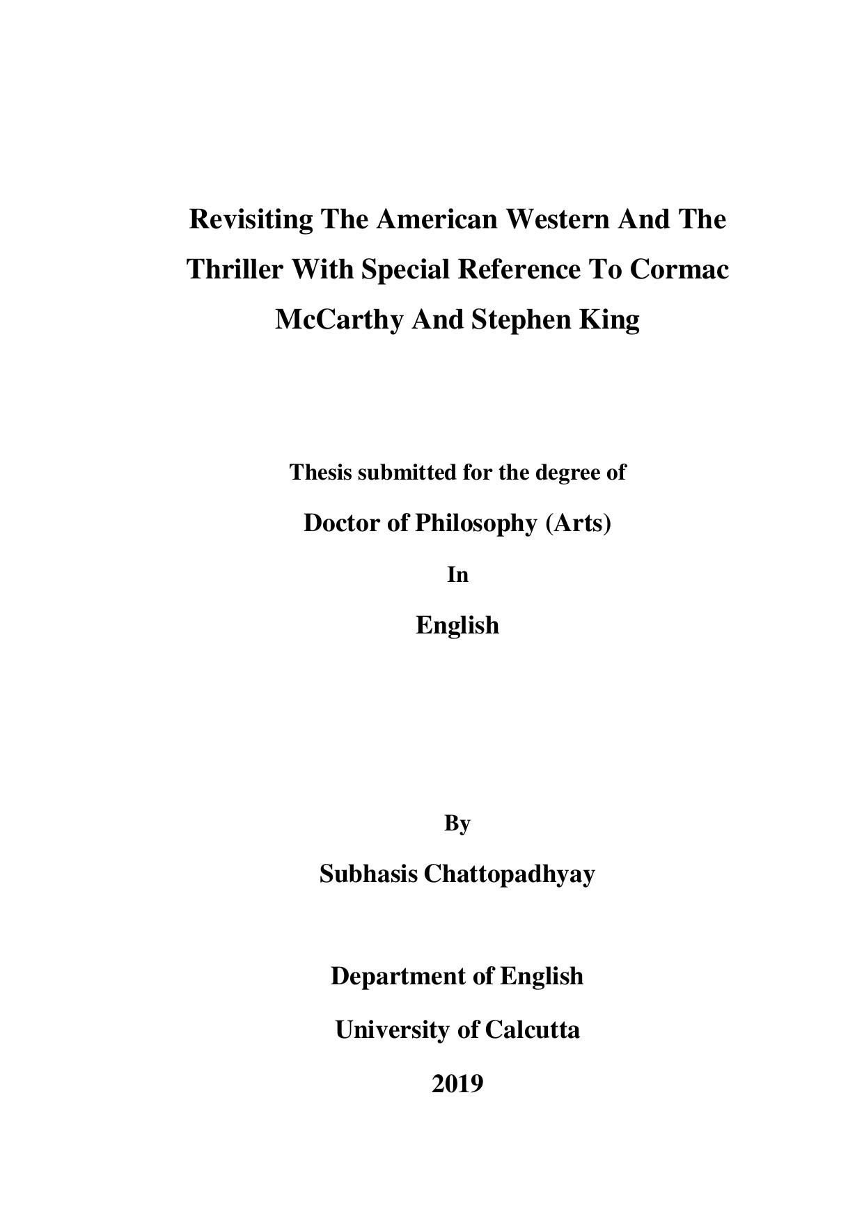 Synoptic Study of Cormac McCarthy and Stephen King through Christian Hermeneutics by Subhasis Chattopadhyay