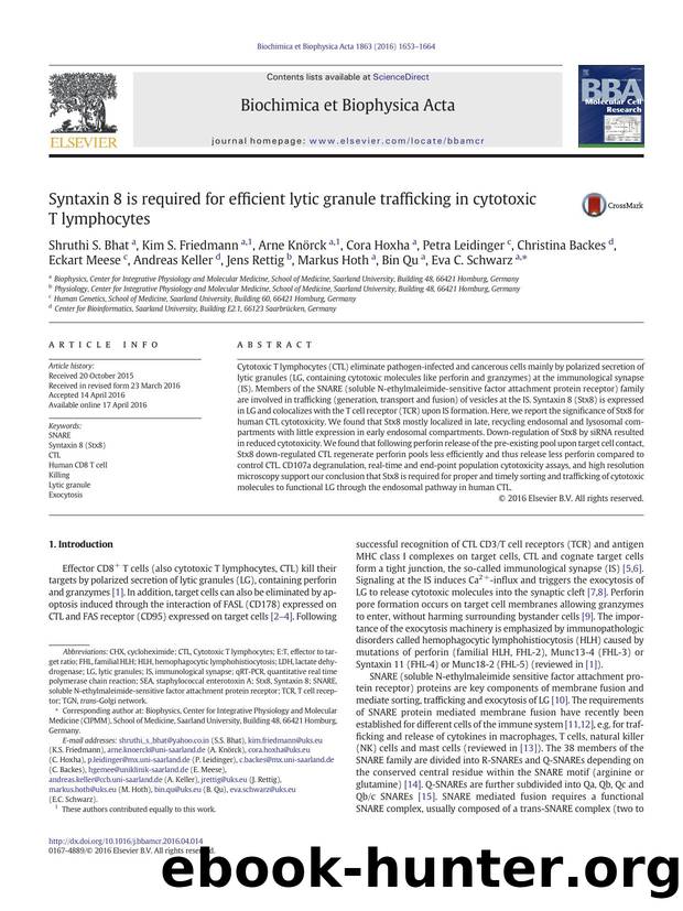 Syntaxin 8 is required for efficient lytic granule trafficking in cytotoxic T lymphocytes by unknow