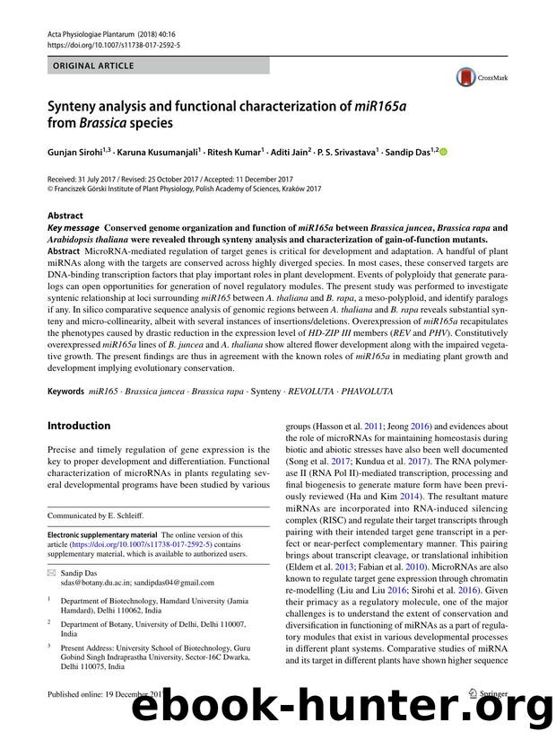 Synteny analysis and functional characterization of miR165a from Brassica species by Gunjan Sirohi & Karuna Kusumanjali & Ritesh Kumar & Aditi Jain & P. S. Srivastava & Sandip Das