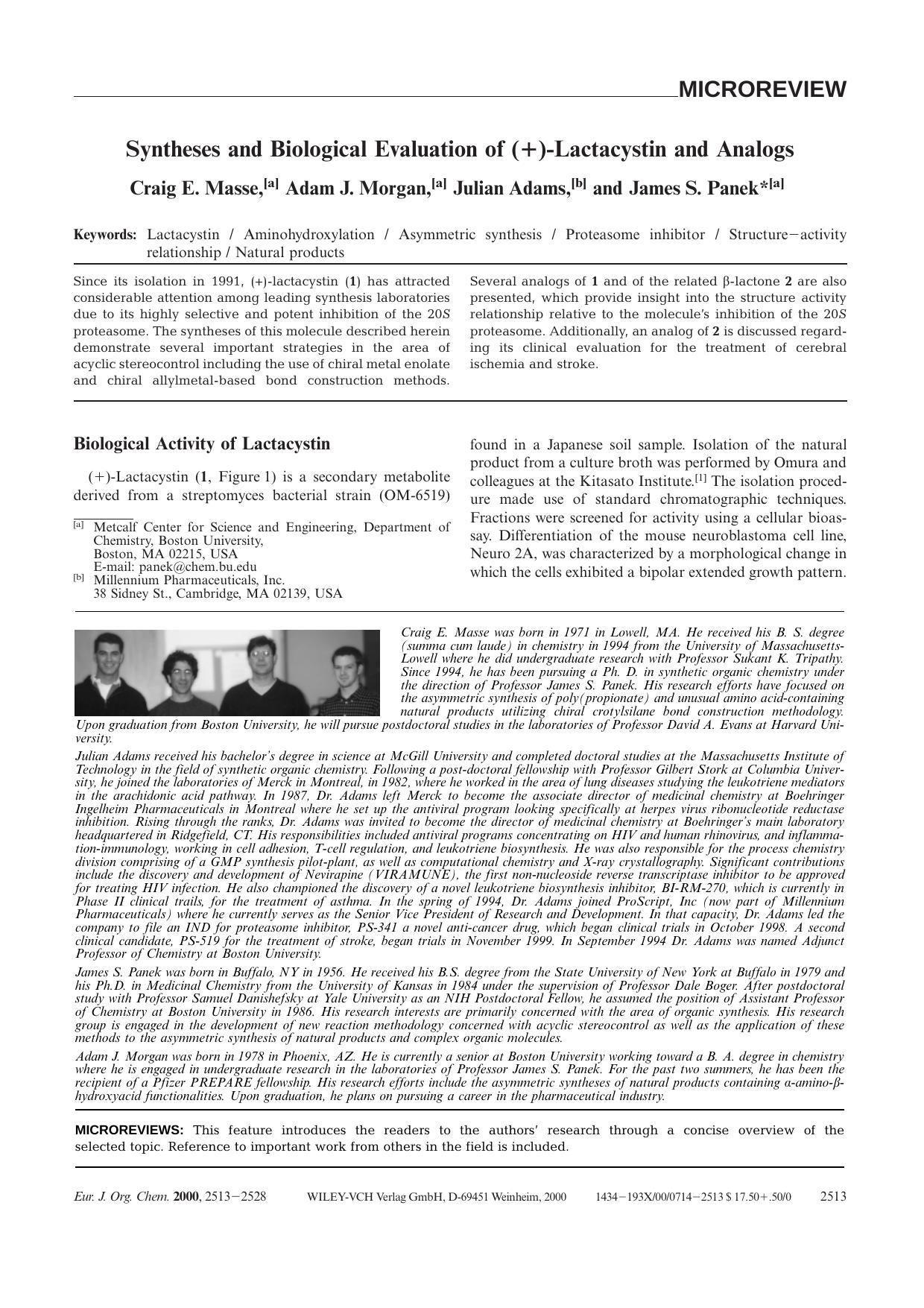 Syntheses and Biological Evaluation of (+)-Lactacystin and Analogs by Unknown