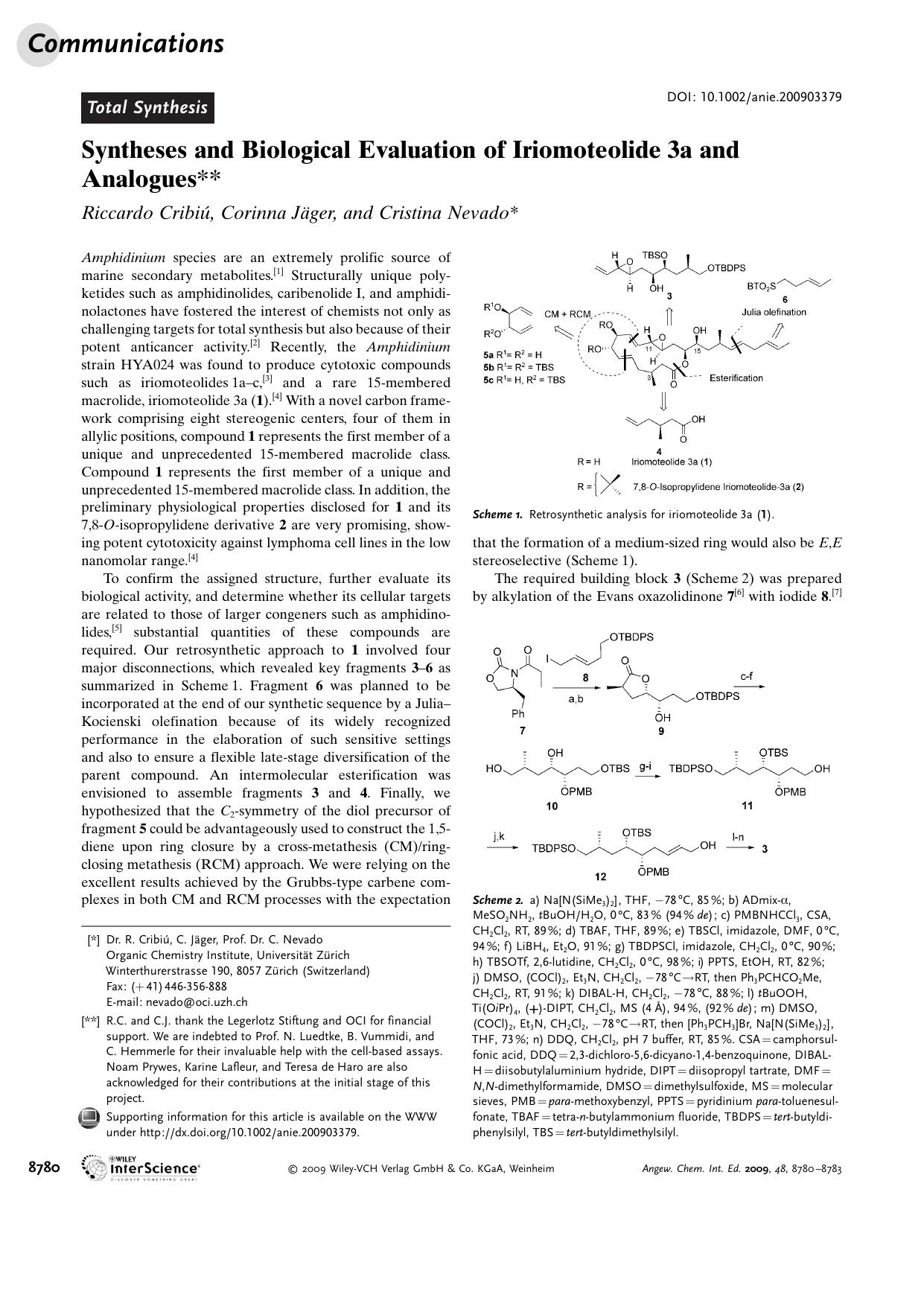 Syntheses and Biological Evaluation of Iriomoteolide[emsp14]3a and Analogues by Unknown